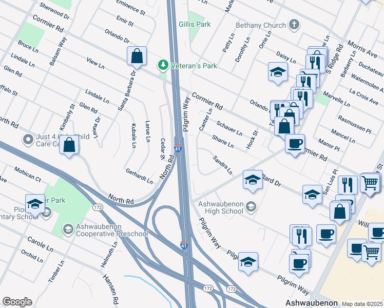 map of restaurants, bars, coffee shops, grocery stores, and more near 2370 Canter Lane in Green Bay