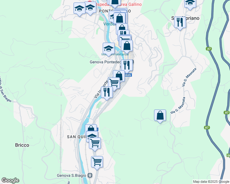 map of restaurants, bars, coffee shops, grocery stores, and more near 28 Via Paolo Anfossi in Genova