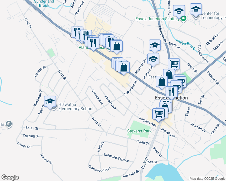 map of restaurants, bars, coffee shops, grocery stores, and more near 8 Cherokee Avenue in Essex