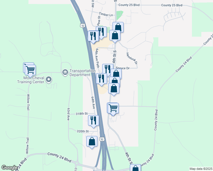 map of restaurants, bars, coffee shops, grocery stores, and more near 416 Hickory Drive in Cannon Falls