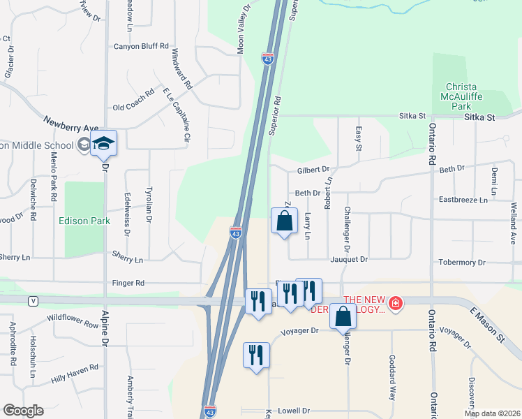 map of restaurants, bars, coffee shops, grocery stores, and more near 500 Superior Road in Green Bay