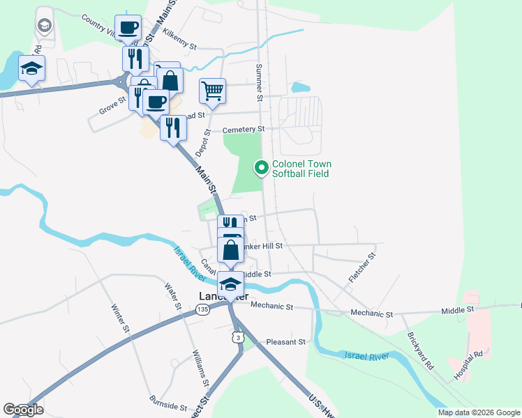 map of restaurants, bars, coffee shops, grocery stores, and more near 44 Summer Street in Lancaster