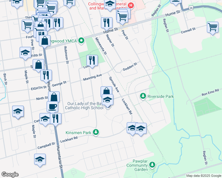 map of restaurants, bars, coffee shops, grocery stores, and more near 17 Bell Boulevard in Collingwood