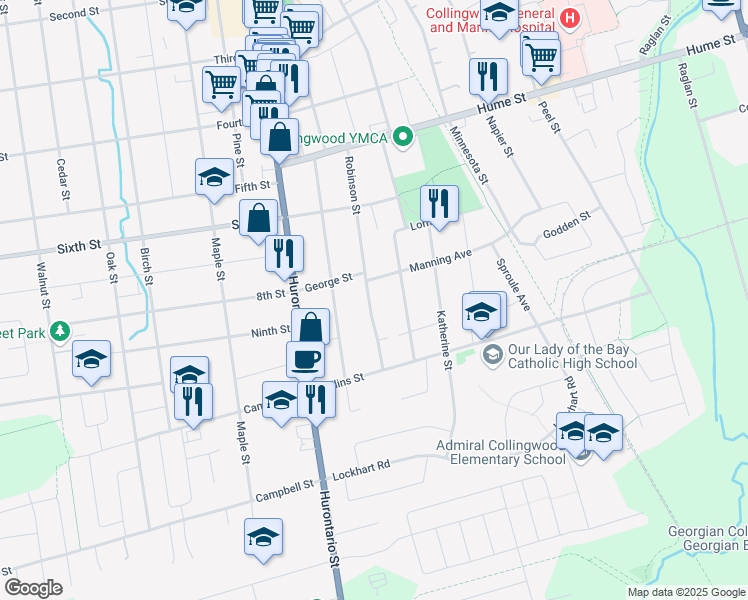 map of restaurants, bars, coffee shops, grocery stores, and more near 209 Robinson Street in Collingwood