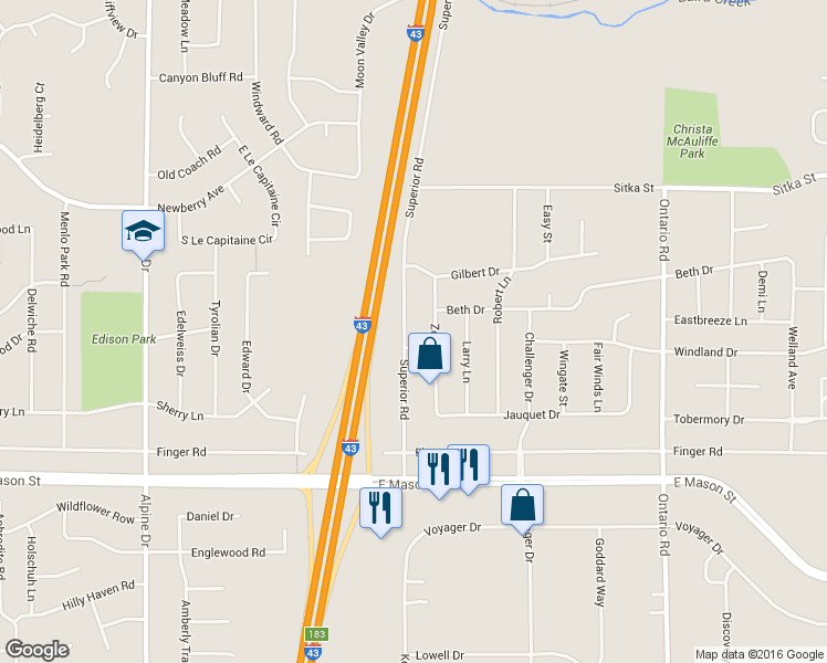map of restaurants, bars, coffee shops, grocery stores, and more near 511 Superior Road in Green Bay
