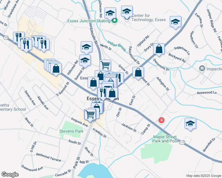 map of restaurants, bars, coffee shops, grocery stores, and more near 4 Railroad Avenue in Essex