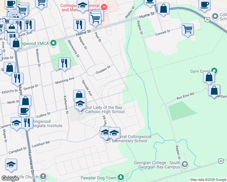 map of restaurants, bars, coffee shops, grocery stores, and more near 195 Collins Street in Collingwood