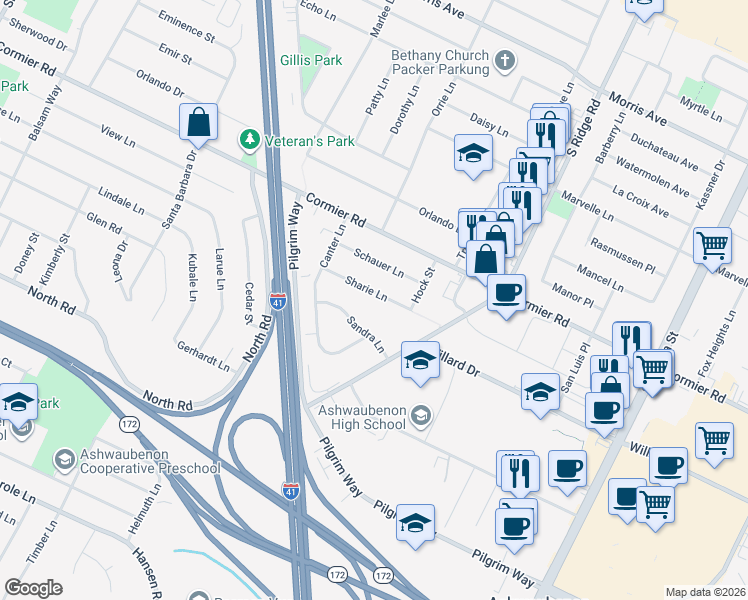map of restaurants, bars, coffee shops, grocery stores, and more near 1129 Sharie Lane in Ashwaubenon
