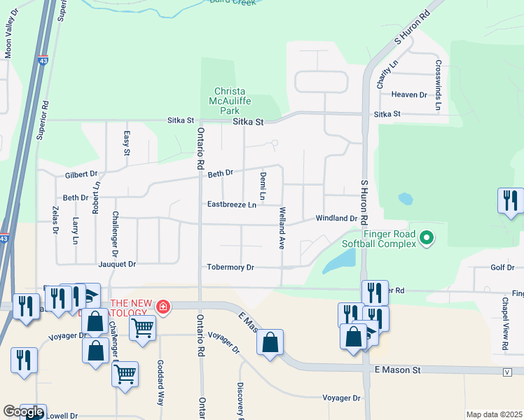 map of restaurants, bars, coffee shops, grocery stores, and more near 3178 Eastbreeze Lane in Green Bay