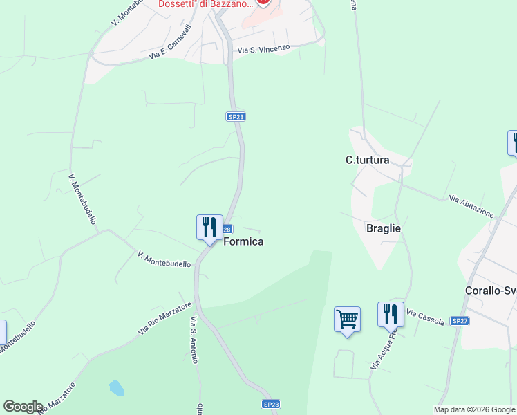 map of restaurants, bars, coffee shops, grocery stores, and more near 64 Via Monteveglio in Città Metropolitana di Bologna