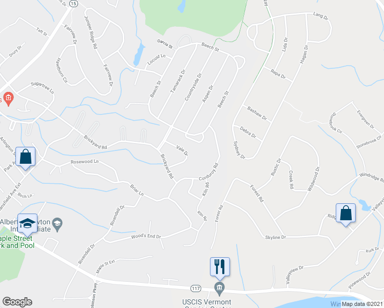 map of restaurants, bars, coffee shops, grocery stores, and more near 12 Vale Drive in Essex