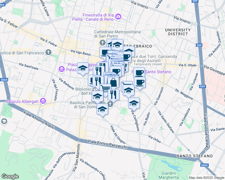 map of restaurants, bars, coffee shops, grocery stores, and more near 14 Via Farini in Bologna