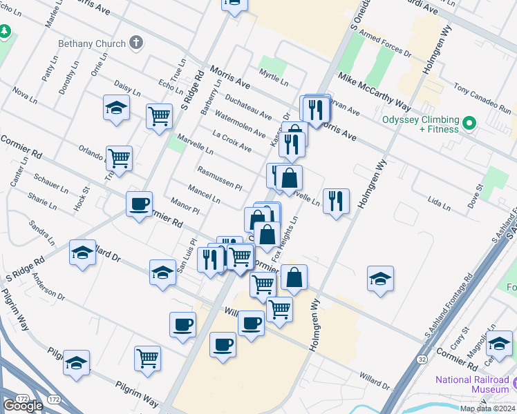 map of restaurants, bars, coffee shops, grocery stores, and more near 2234 South Oneida Street in Green Bay