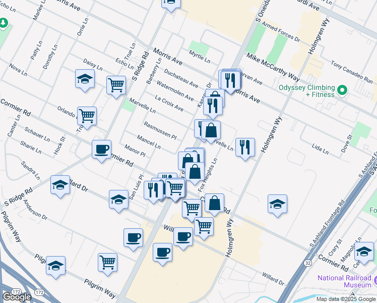 map of restaurants, bars, coffee shops, grocery stores, and more near 2215 South Oneida Street in Green Bay