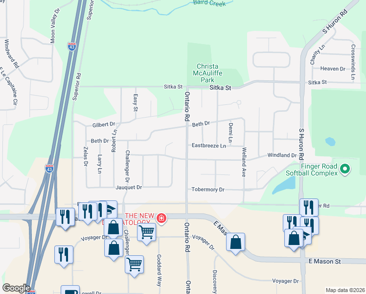 map of restaurants, bars, coffee shops, grocery stores, and more near 504 Ontario Road in Green Bay