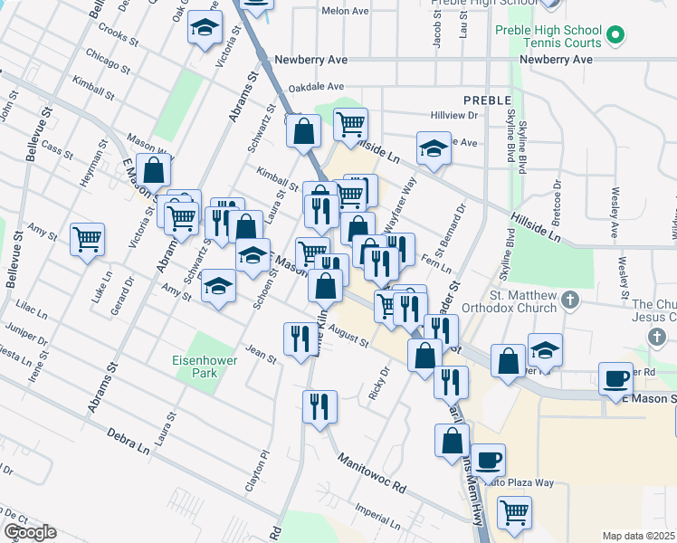 map of restaurants, bars, coffee shops, grocery stores, and more near 633 Lime Kiln Road in Green Bay