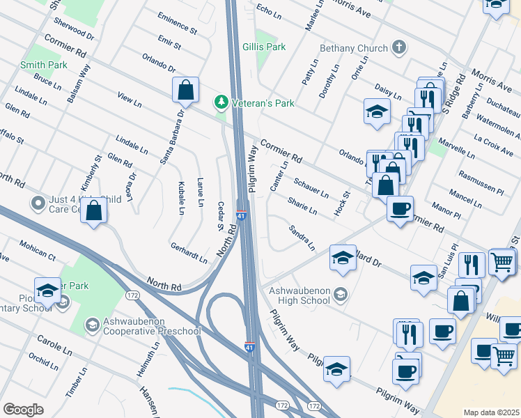map of restaurants, bars, coffee shops, grocery stores, and more near 2370 Canter Lane in Green Bay