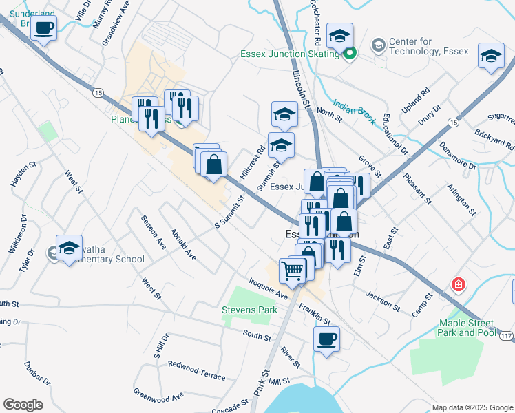 map of restaurants, bars, coffee shops, grocery stores, and more near 40 Pearl Street in Essex