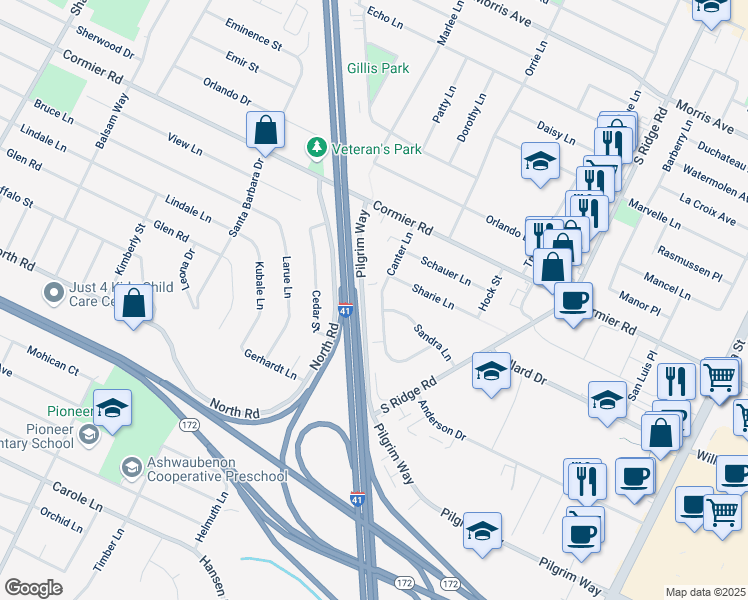map of restaurants, bars, coffee shops, grocery stores, and more near 2370 Canter Lane in Green Bay