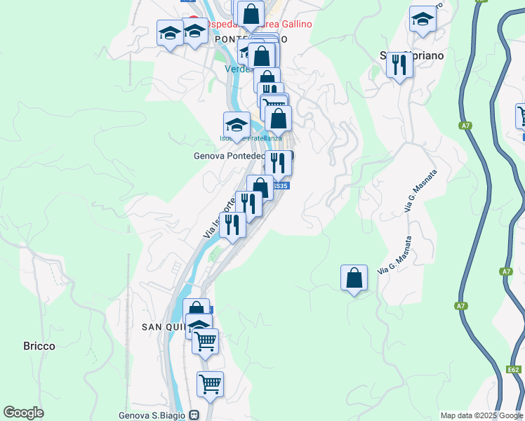 map of restaurants, bars, coffee shops, grocery stores, and more near 28 Via Paolo Anfossi in Genova