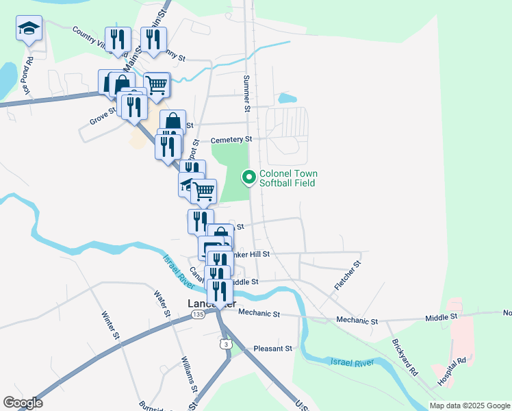 map of restaurants, bars, coffee shops, grocery stores, and more near 50 High Street in Lancaster