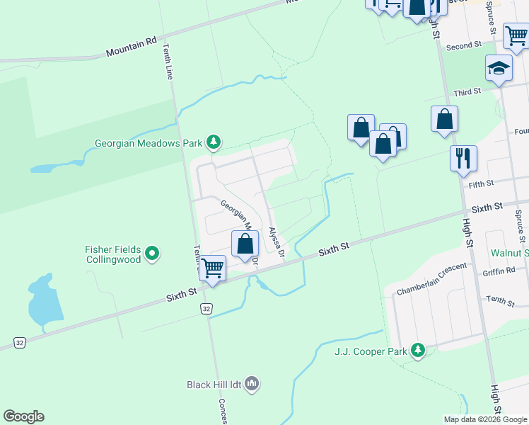 map of restaurants, bars, coffee shops, grocery stores, and more near 23 Alyssa Drive in Collingwood