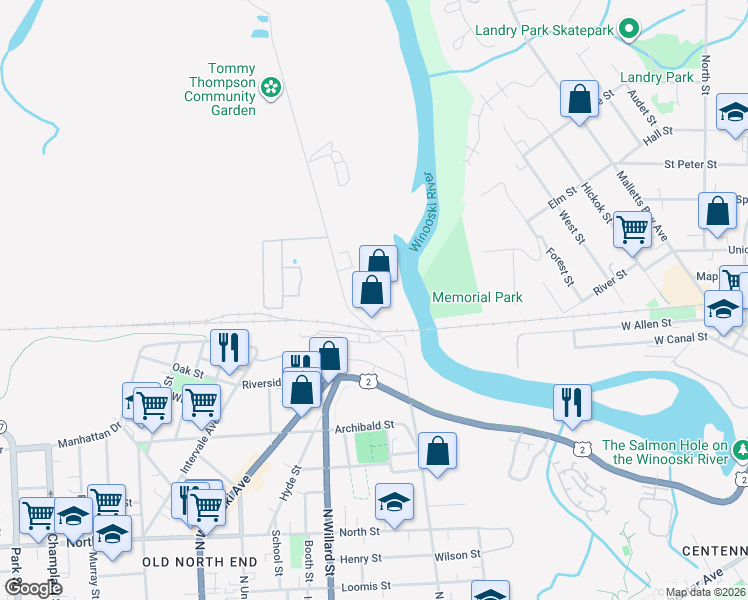 map of restaurants, bars, coffee shops, grocery stores, and more near 110 Intervale Road in Burlington