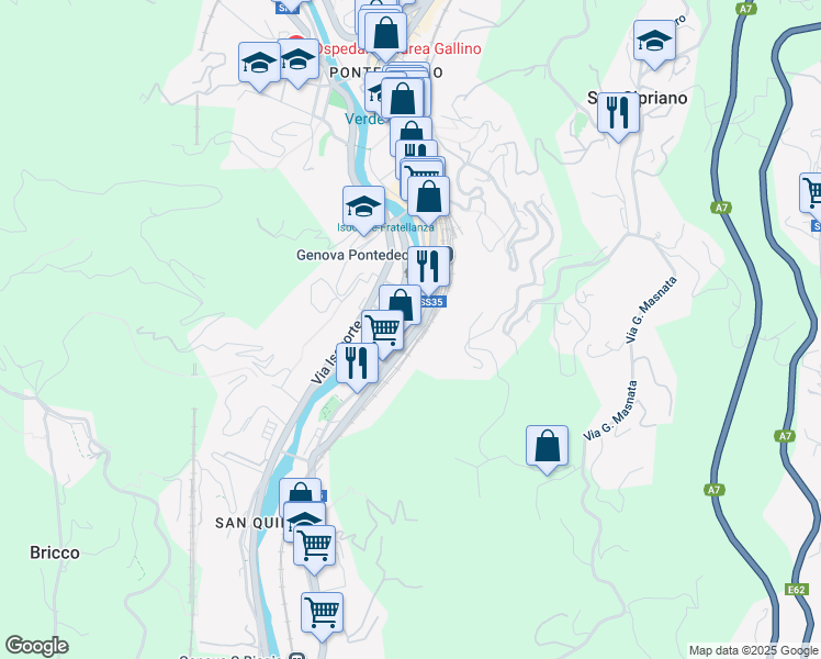 map of restaurants, bars, coffee shops, grocery stores, and more near 28 Via Paolo Anfossi in Genova