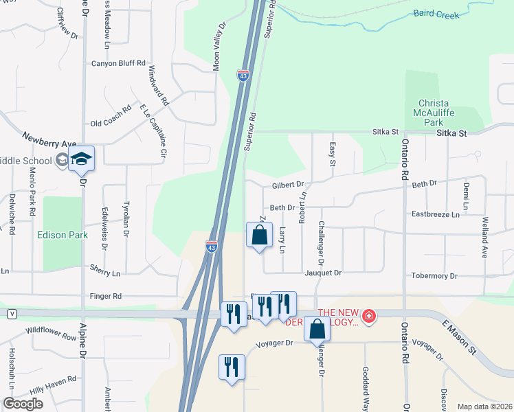 map of restaurants, bars, coffee shops, grocery stores, and more near 511 Superior Road in Green Bay