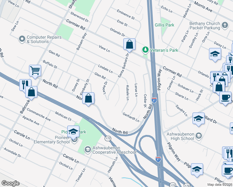 map of restaurants, bars, coffee shops, grocery stores, and more near 2421 Ingold Court in Green Bay