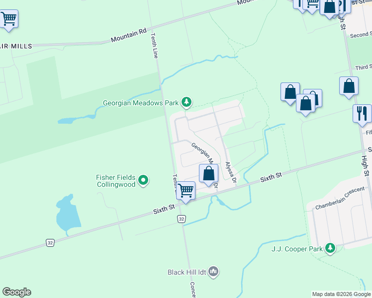 map of restaurants, bars, coffee shops, grocery stores, and more near 66 Highlands Crescent in Collingwood