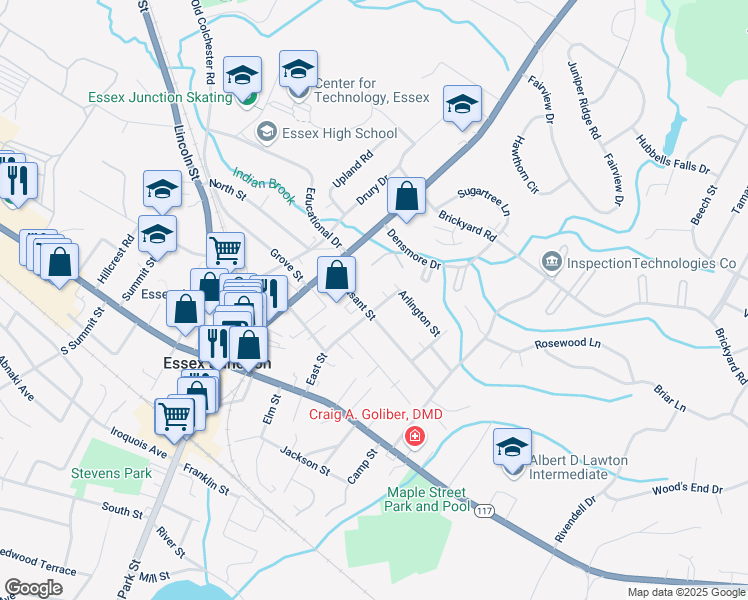 map of restaurants, bars, coffee shops, grocery stores, and more near 326 Sherwood Square in Essex