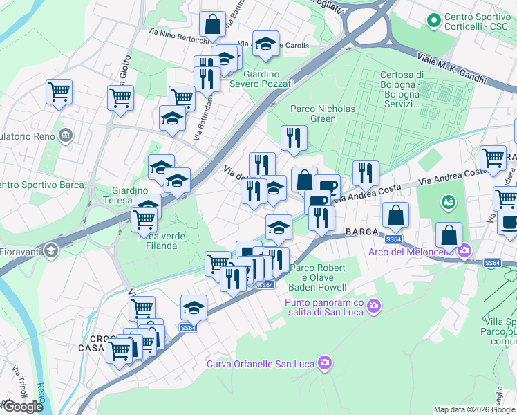 map of restaurants, bars, coffee shops, grocery stores, and more near 10 Via Francesco Paolo Michetti in Bologna