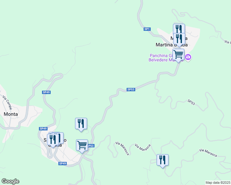 map of restaurants, bars, coffee shops, grocery stores, and more near 65 Strada Provinciale 53 in Provincia di Savona