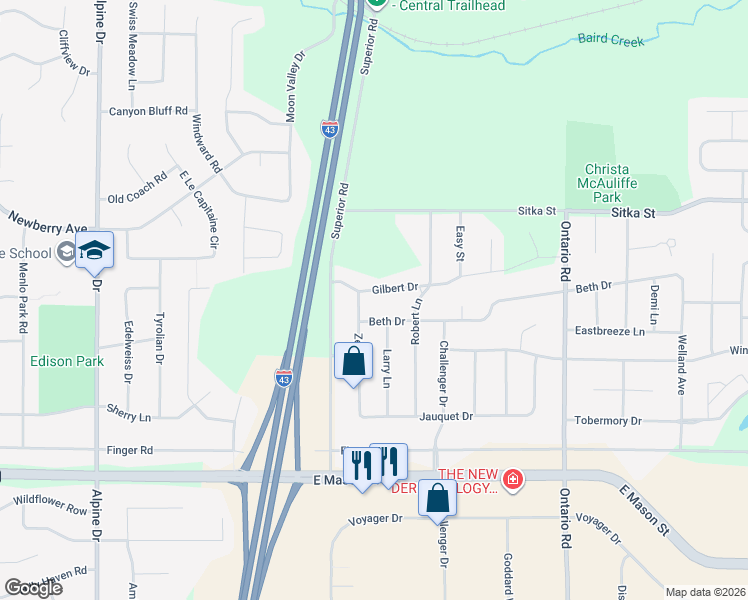 map of restaurants, bars, coffee shops, grocery stores, and more near 2938 Gilbert Drive in Green Bay