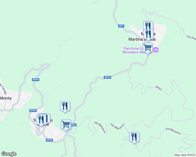 map of restaurants, bars, coffee shops, grocery stores, and more near 65 SP53 in Provincia di Savona