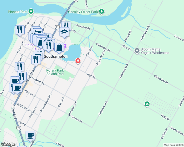 map of restaurants, bars, coffee shops, grocery stores, and more near 7 Grenville Street North in Southampton