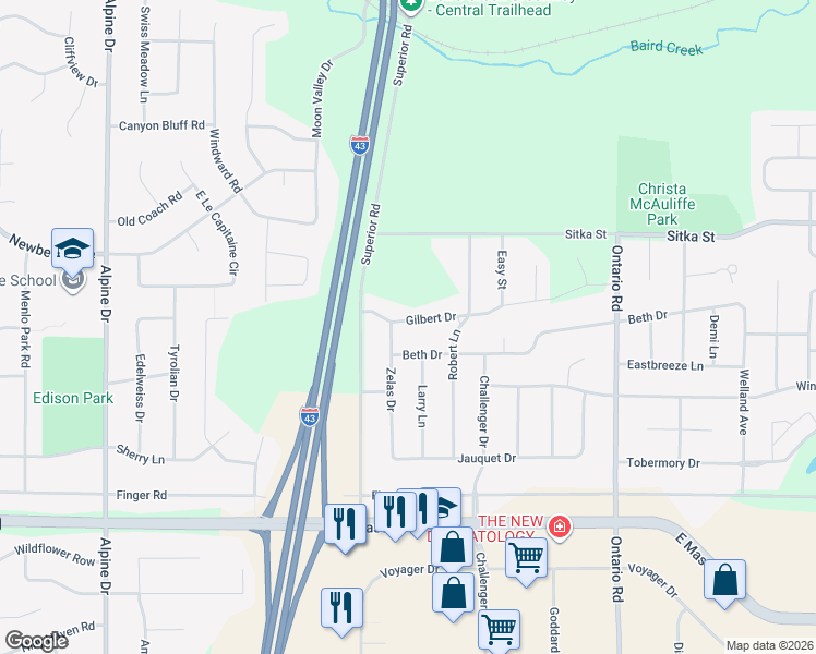 map of restaurants, bars, coffee shops, grocery stores, and more near 2938 Gilbert Drive in Green Bay