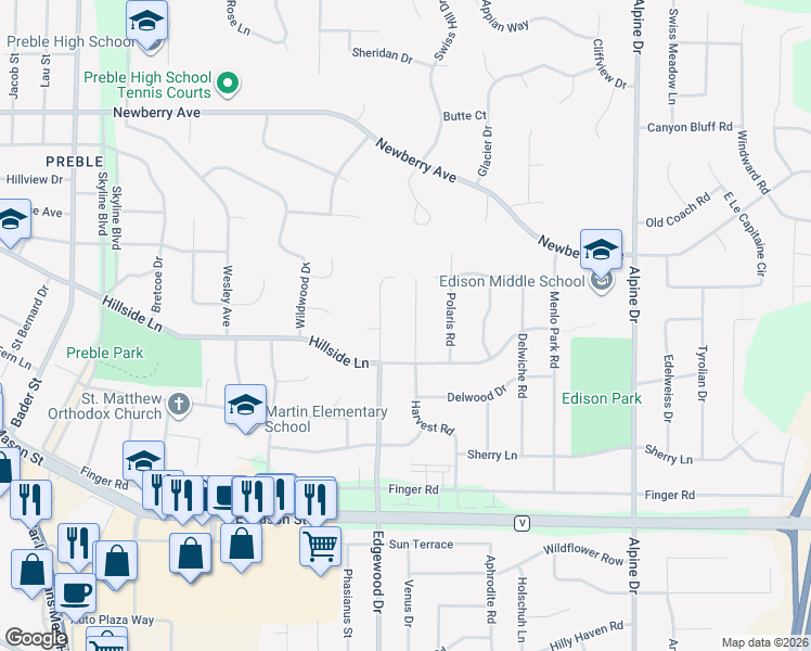 map of restaurants, bars, coffee shops, grocery stores, and more near 468 Harvest Road in Green Bay