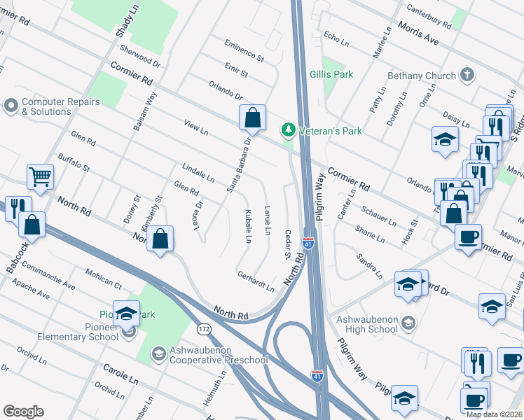 map of restaurants, bars, coffee shops, grocery stores, and more near 2370 Larue Lane in Green Bay