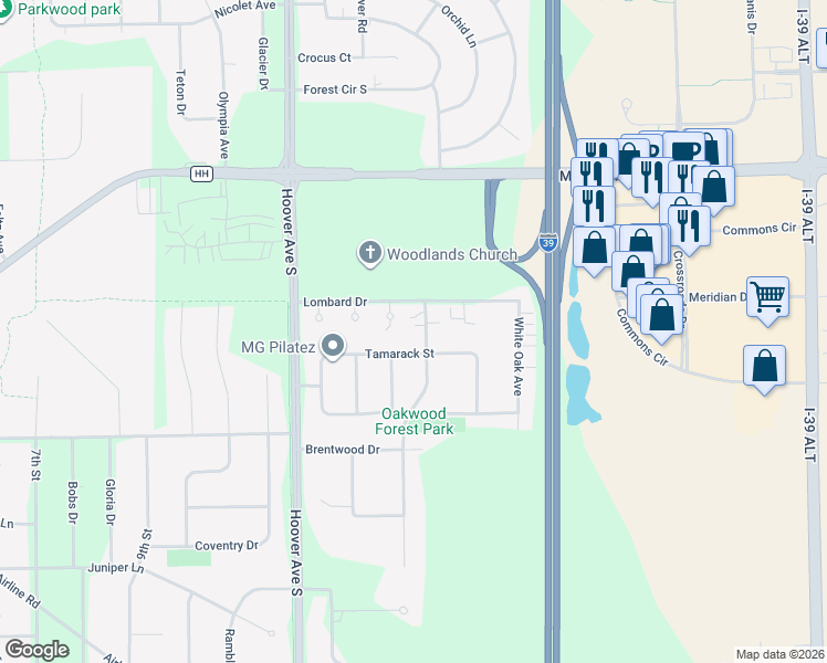map of restaurants, bars, coffee shops, grocery stores, and more near 271 Oakwood Avenue in Plover