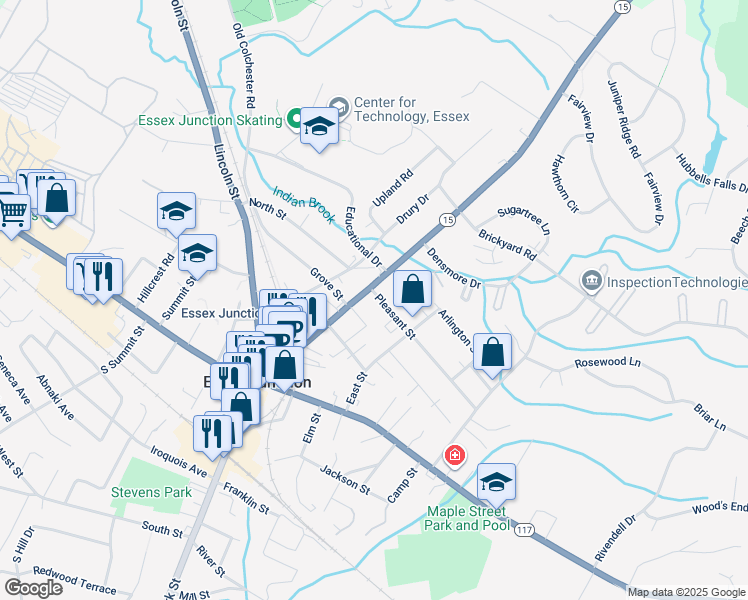 map of restaurants, bars, coffee shops, grocery stores, and more near 4 Pleasant Street in Essex
