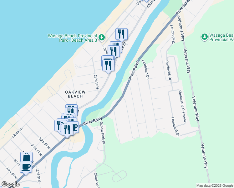 map of restaurants, bars, coffee shops, grocery stores, and more near in Wasaga Beach