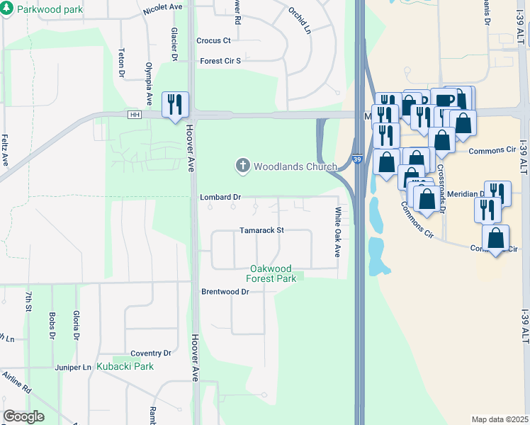 map of restaurants, bars, coffee shops, grocery stores, and more near 270 Lucerne Court in Plover