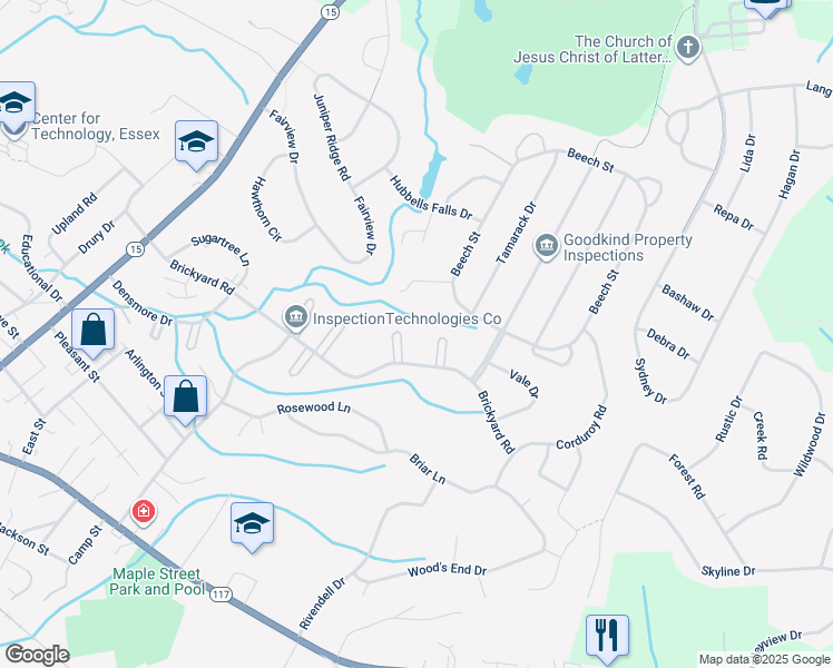 map of restaurants, bars, coffee shops, grocery stores, and more near 60 Brickyard Road in Essex