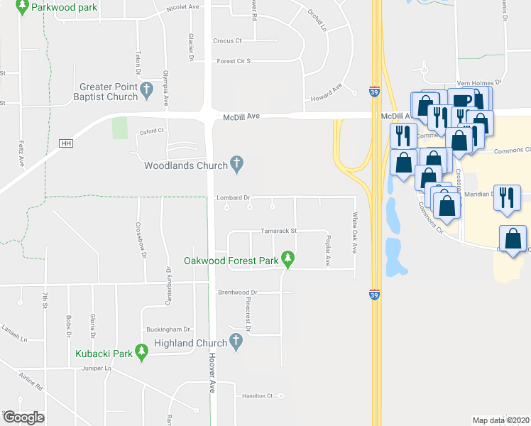 map of restaurants, bars, coffee shops, grocery stores, and more near 289 Lucerne Court in Plover