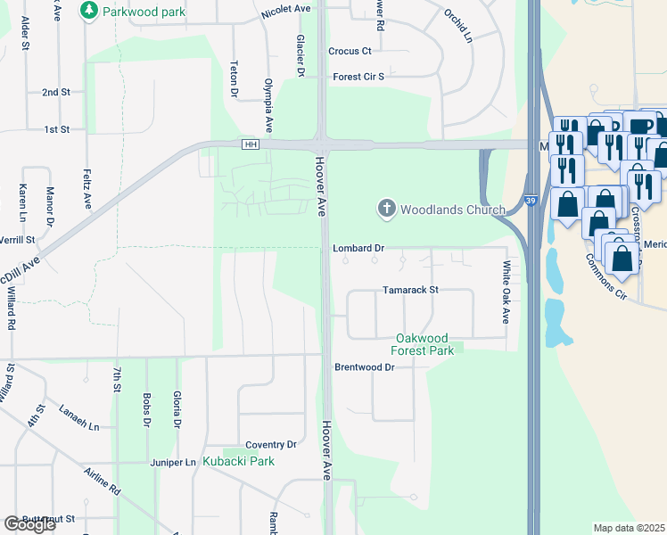 map of restaurants, bars, coffee shops, grocery stores, and more near 281 Shannon Court in Plover