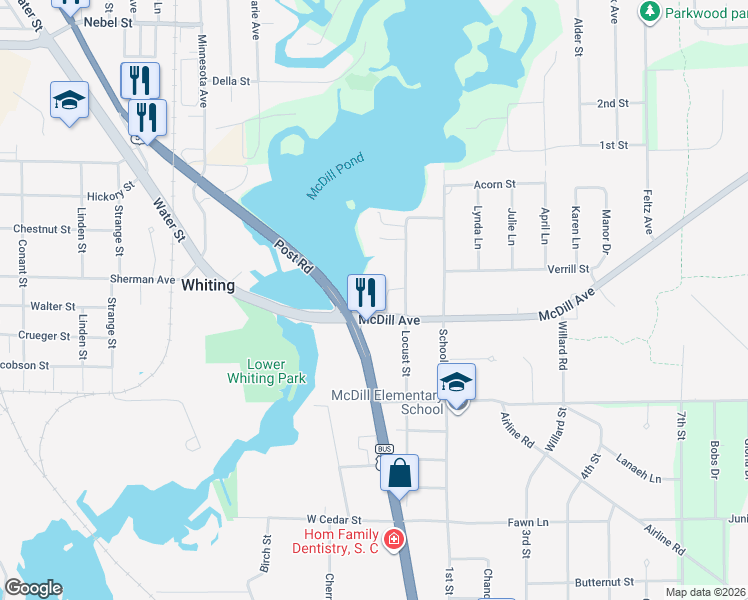 map of restaurants, bars, coffee shops, grocery stores, and more near 116 McDill Avenue in Stevens Point