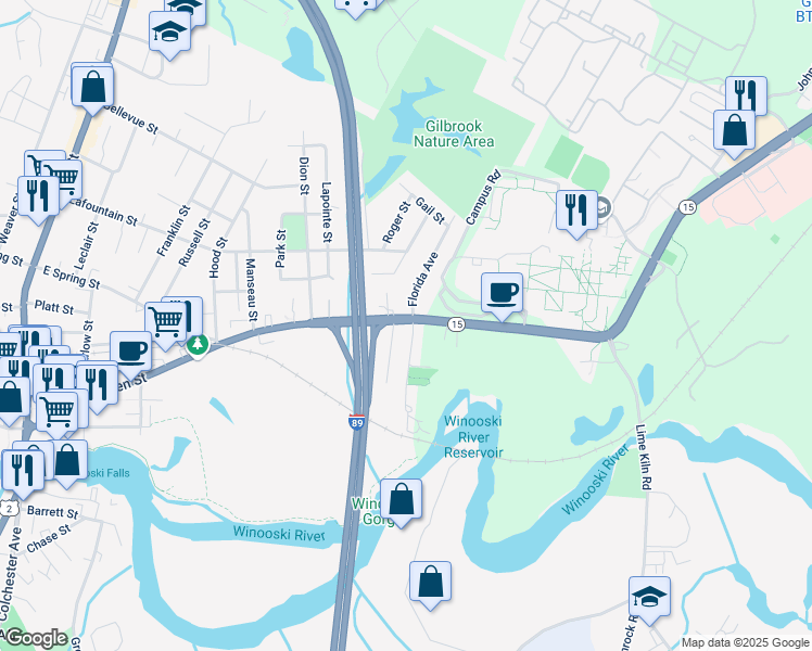 map of restaurants, bars, coffee shops, grocery stores, and more near 394 East Allen Street in Winooski