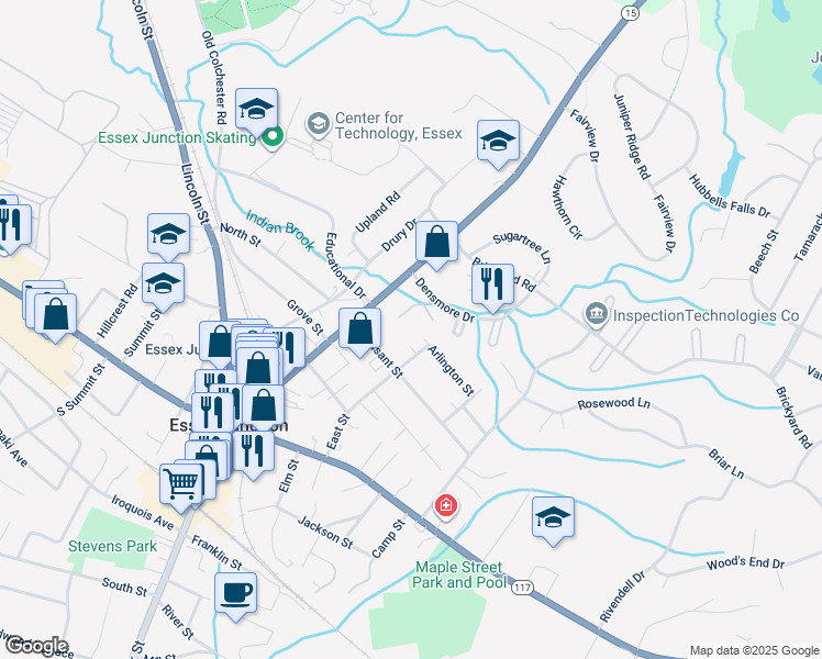 map of restaurants, bars, coffee shops, grocery stores, and more near 326 Sherwood Square in Essex